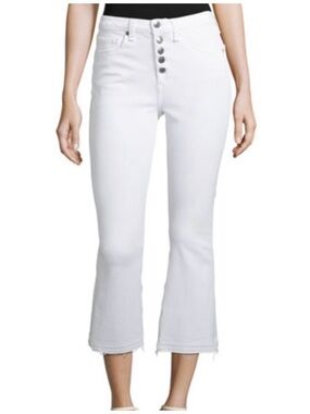 Veronica Beard White Cropped Button-Front Carolyn 10” Baby Boot Jeans Sz 24